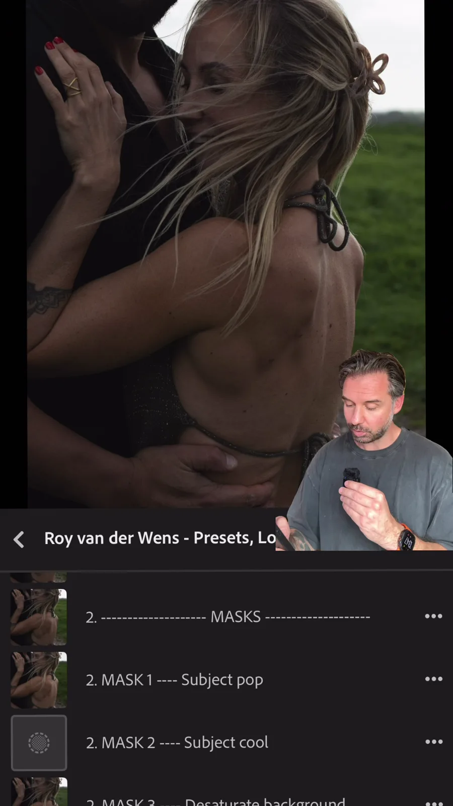 Lightroom Mobile toont Roys Subject pop-preset in de lijst met gerichte bewerkingen